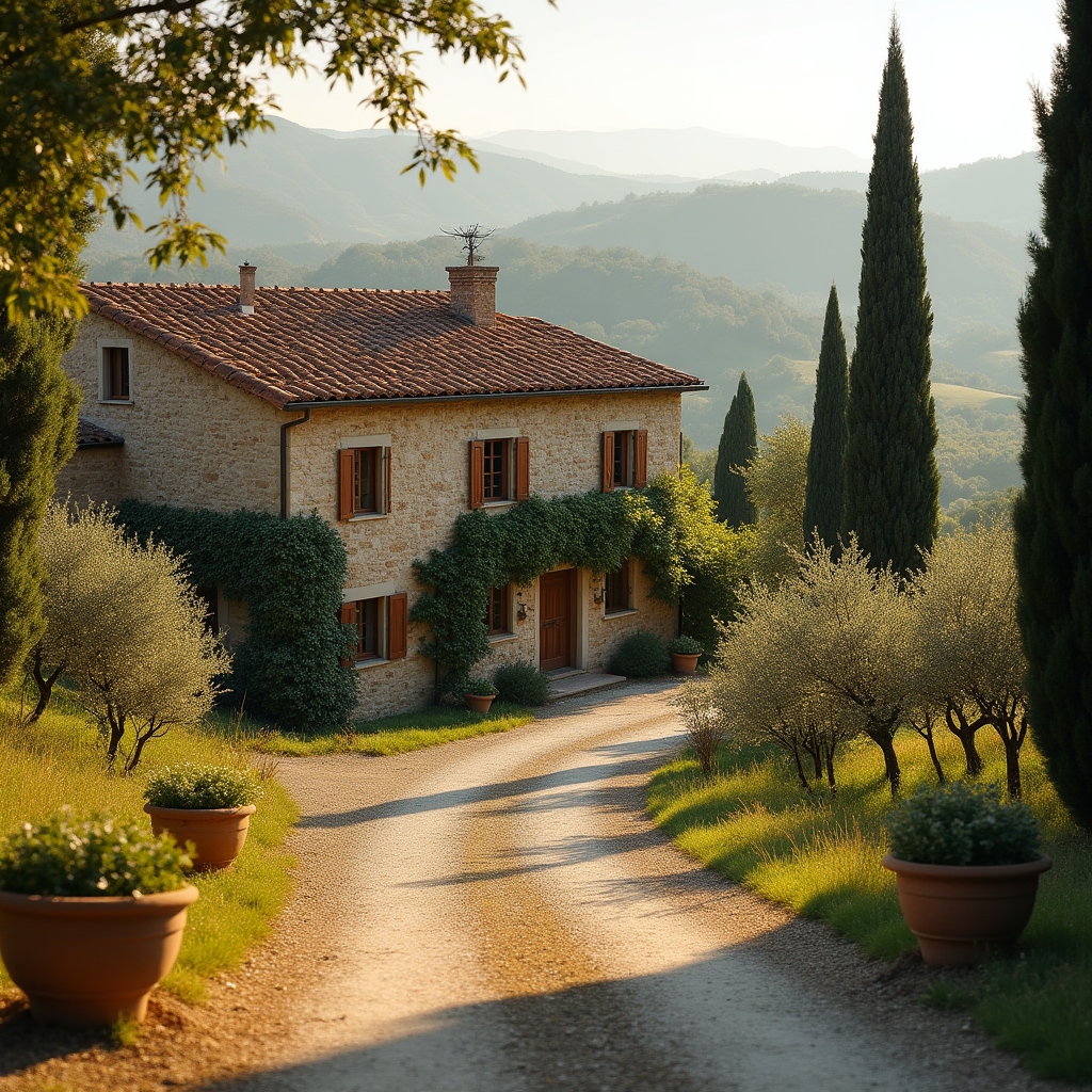 Casale in pietra della tenuta immerso nella campagna umbra tra ulivi e vigne